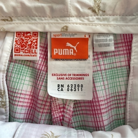 Puma Pink Green White Plaid Tech Golf Bermuda Length Breathable Shorts Size 6 - Picture 5 of 11